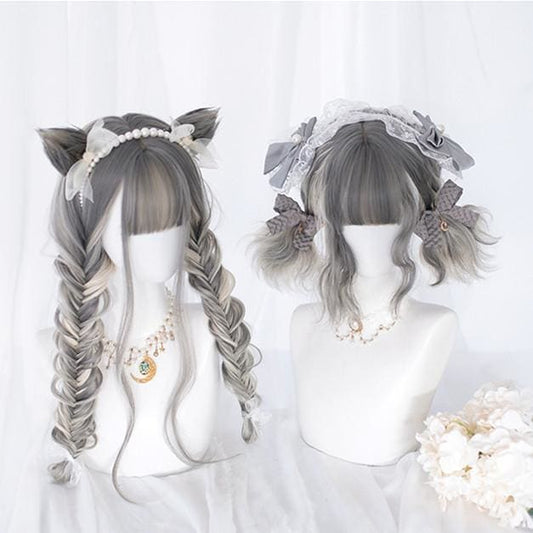 Harajuku Lolita Silver Long/Short Curly Hair MK15731 - KawaiiMoriStore