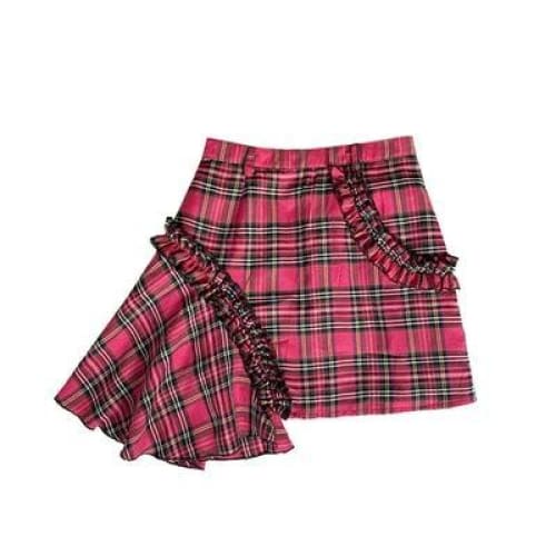 Harajuku Long Sleeve Top Irregular Plaided Skirt Set MK195 - KawaiiMoriStore