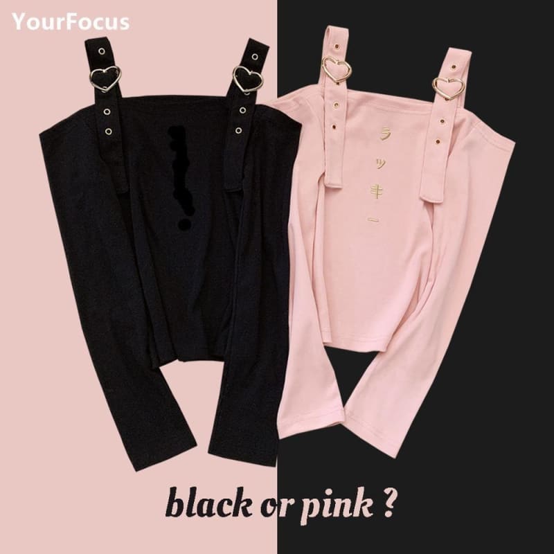 Harajuku Pink Black Heart Button Crop Tops MK096 - KawaiiMoriStore