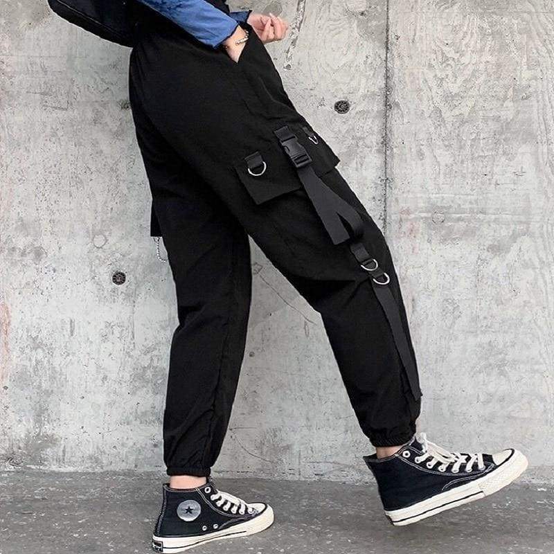 Harajuku Punk Chain Black Cargo Pants - pants