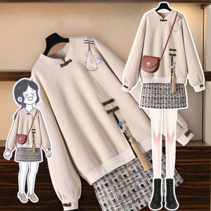 Harajuku Retro Pipa Embroidery Sweatshirt Skirt Suit MK15698 - KawaiiMoriStore