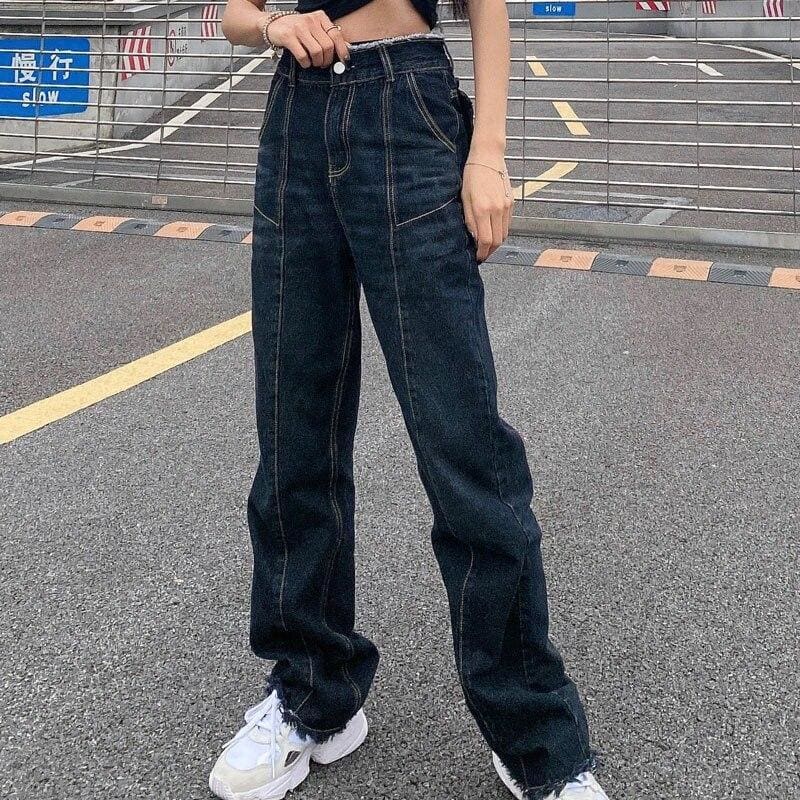 Harajuku Style Removable Letter Pocket Jeans - jeans