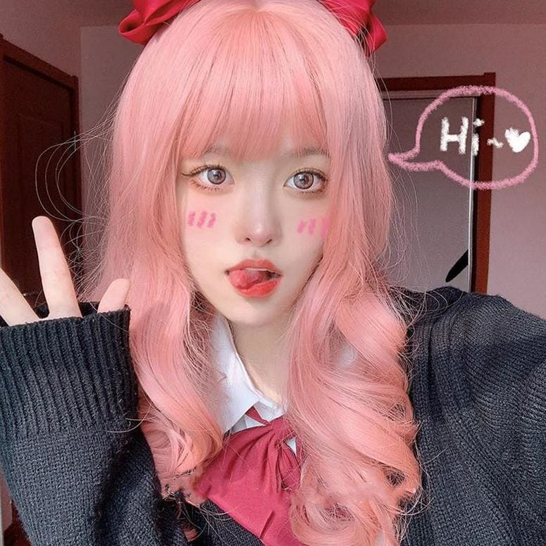 Harajuku Sweet Pink Lolita JK Long Curly Hair MK15773 - KawaiiMoriStore