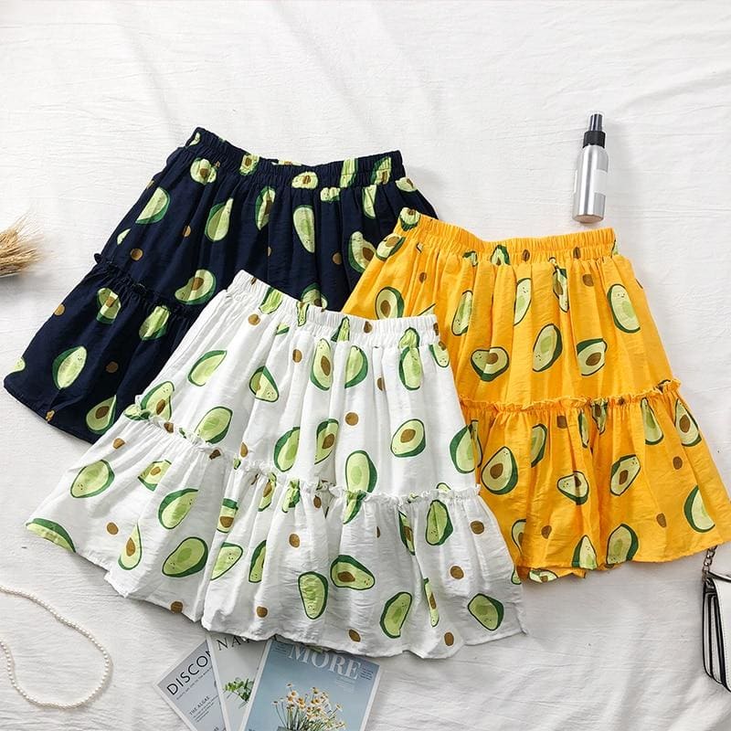 High Waist Avocado Printed Skirt MK0455 - KawaiiMoriStore