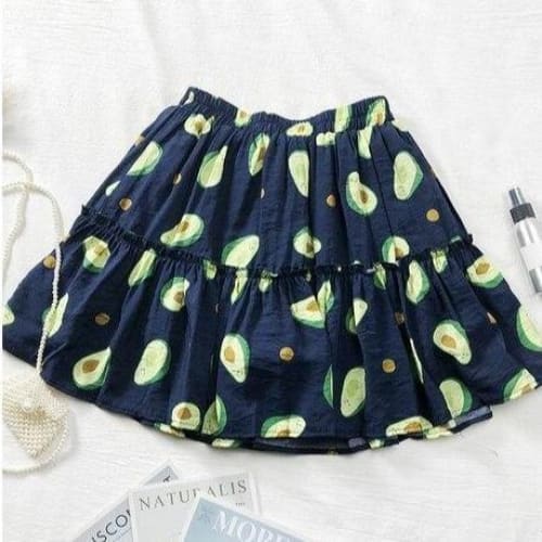 High Waist Avocado Printed Skirt MK0455 - KawaiiMoriStore