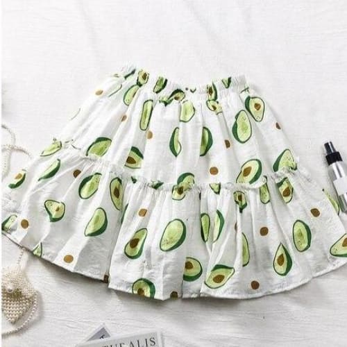 High Waist Avocado Printed Skirt MK0455 - KawaiiMoriStore
