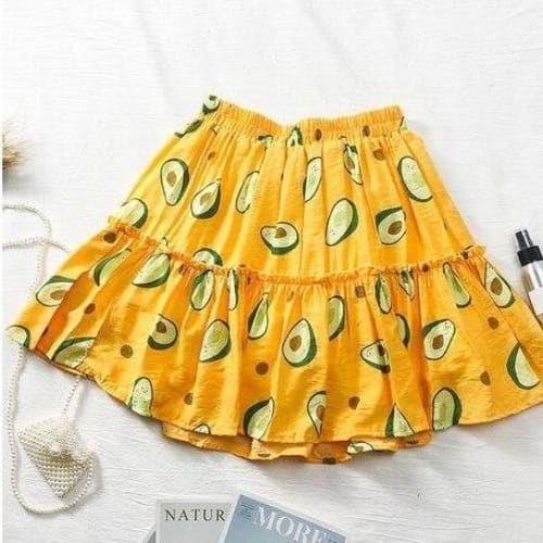 High Waist Avocado Printed Skirt MK0455 - KawaiiMoriStore