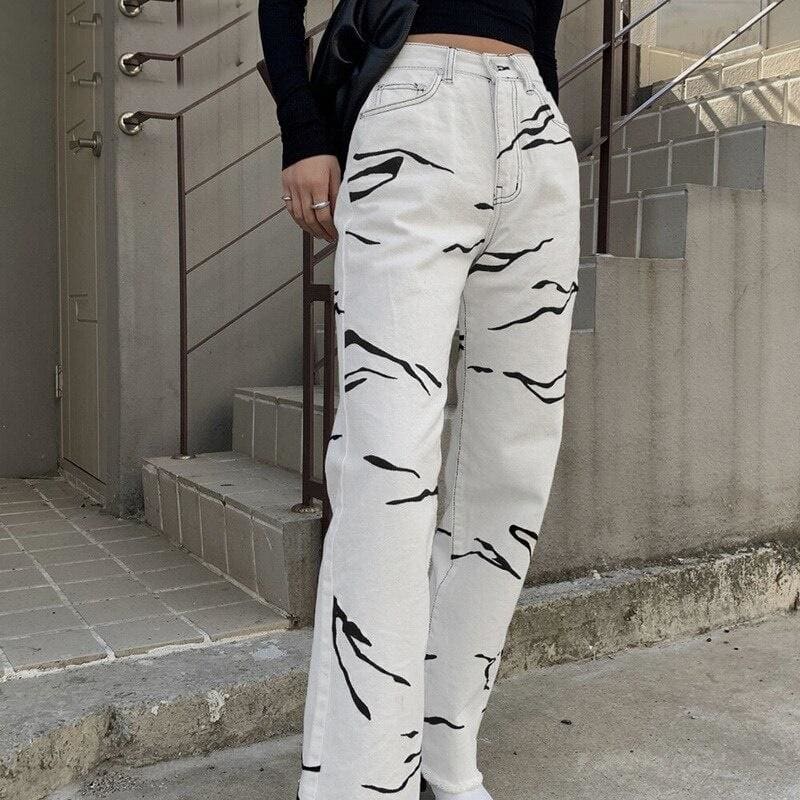 High Waist Grunge Gothic White Jeans - jeans