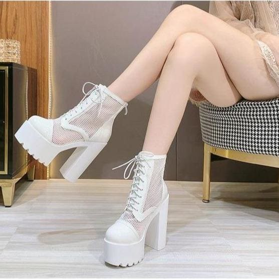 Hollow Mesh High Heel Platform Boots MK15050 - KawaiiMoriStore