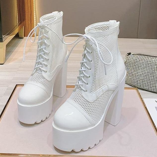 Hollow Mesh High Heel Platform Boots MK15050 - KawaiiMoriStore