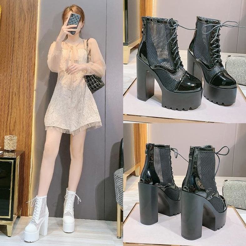 Hollow Mesh High Heel Platform Boots MK15050 - KawaiiMoriStore