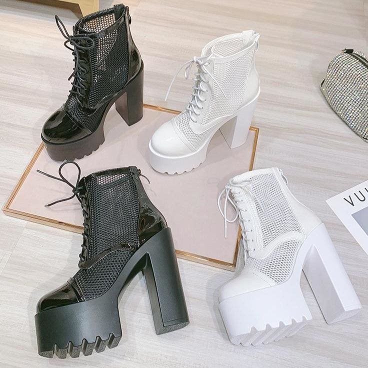 Hollow Mesh High Heel Platform Boots MK15050 - KawaiiMoriStore