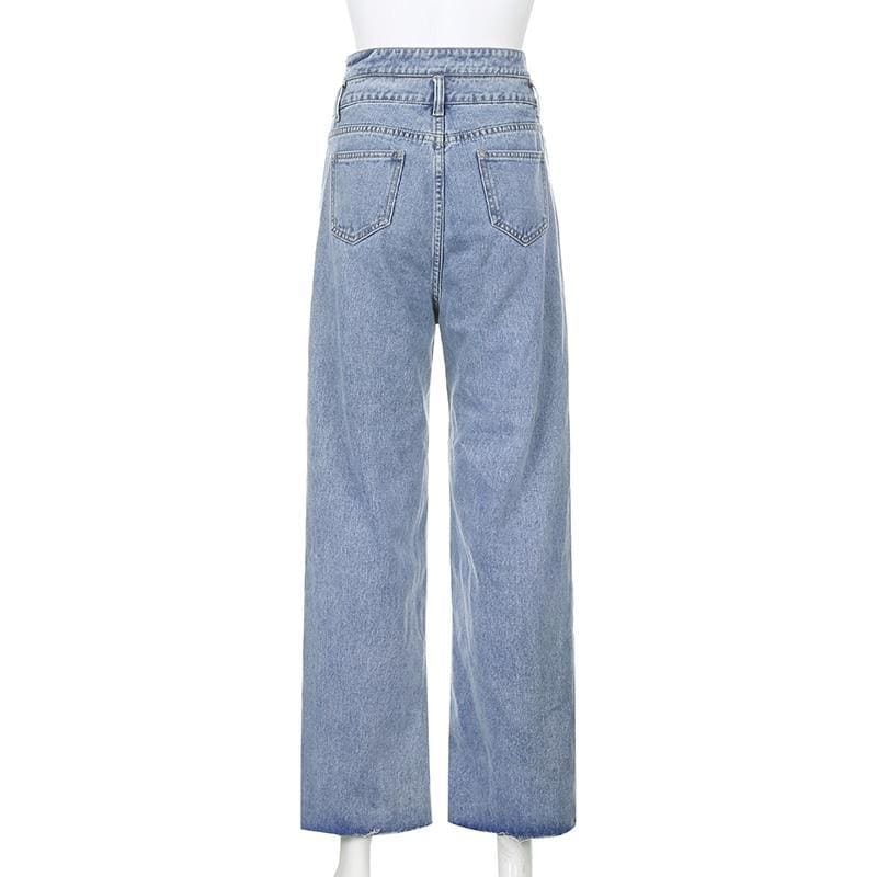 Hollow Out Loose High Waist Jeans - jeans