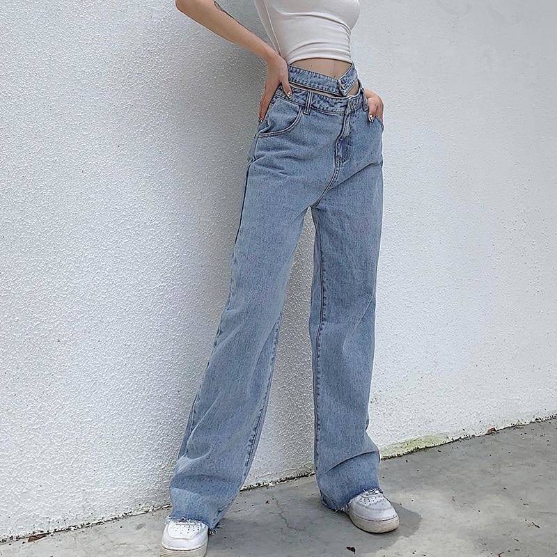 Hollow Out Loose High Waist Jeans - jeans