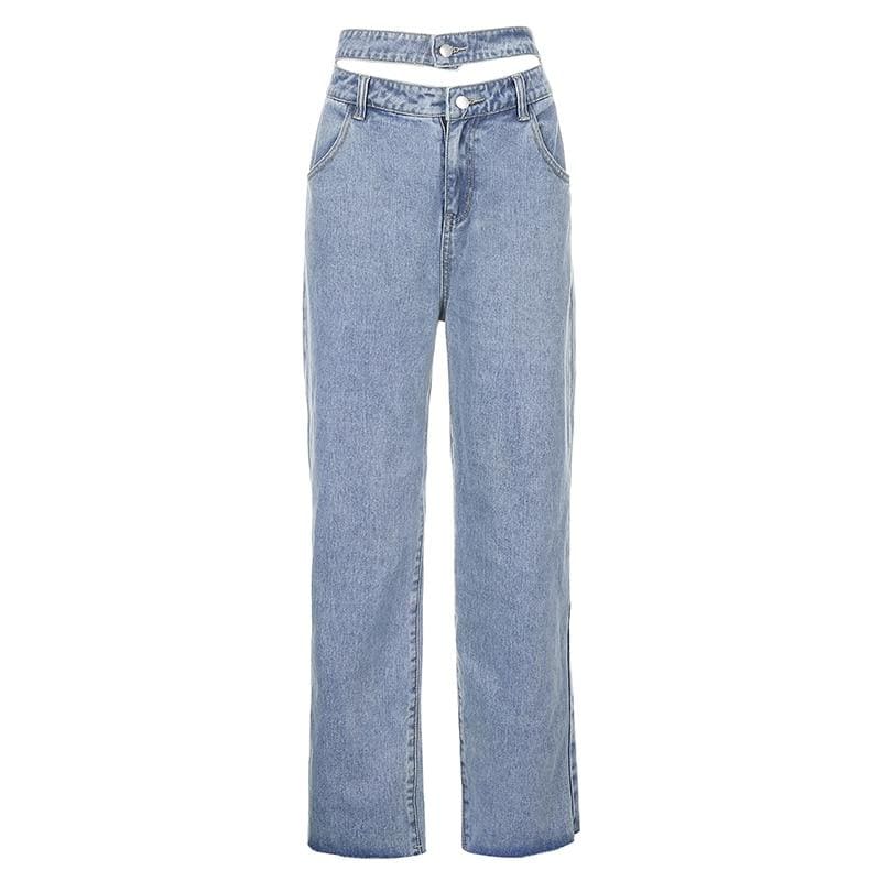 Hollow Out Loose High Waist Jeans - jeans