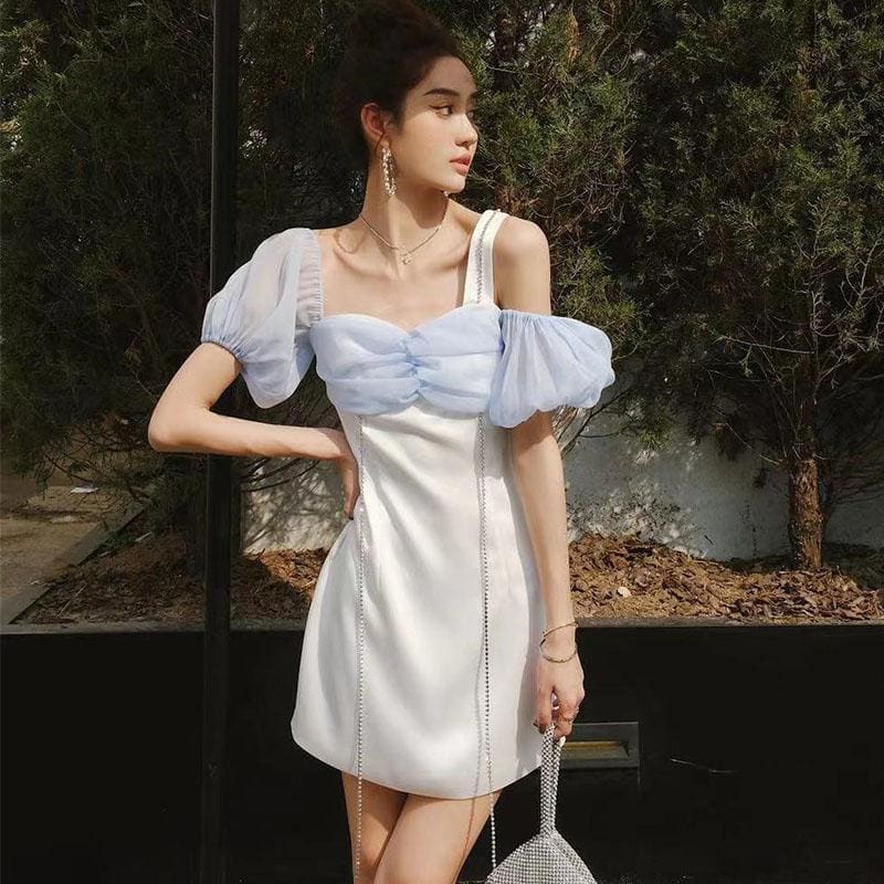 Irregular Mesh Splice Mini Dress