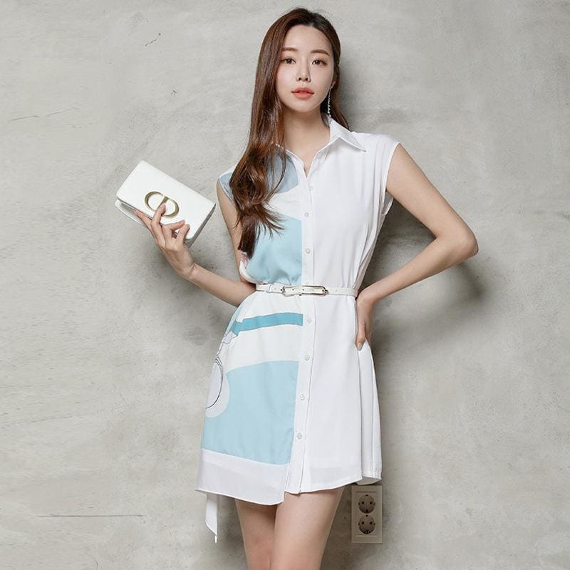 Irregular Waist Shirt Mini Dress