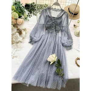 Jamie - Mesh Lace Crochet Dresses Elegant Prom Puff Sleeves 