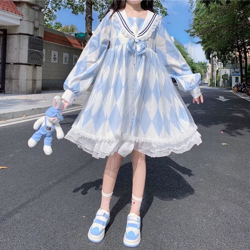 Japanese Cute Gril Lolita Navy Dress MK15551 - KawaiiMoriStore