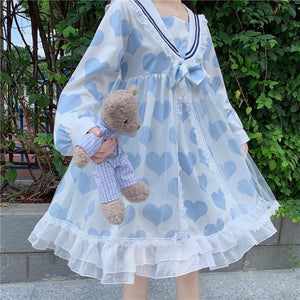 Japanese Cute Gril Lolita Navy Dress MK15551 - KawaiiMoriStore