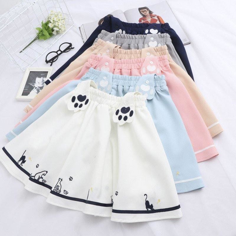 Japanese Harajuku Cute Kitty/Cat Paws Strap Skirt MK179533 - KawaiiMoriStore