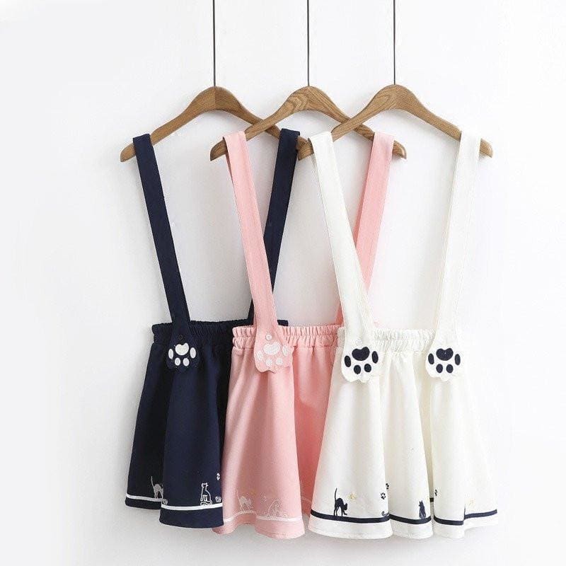 Japanese Harajuku Cute Kitty/Cat Paws Strap Skirt MK179533 - KawaiiMoriStore