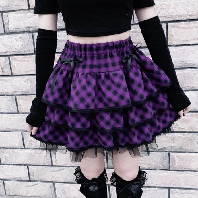 Japanese Harajuku Girls Purple Plaid Pleated Skirts MK114 - KawaiiMoriStore