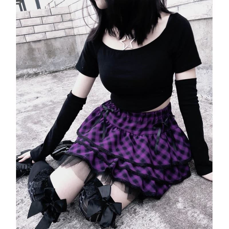 Japanese Harajuku Girls Purple Plaid Pleated Skirts MK114 - KawaiiMoriStore