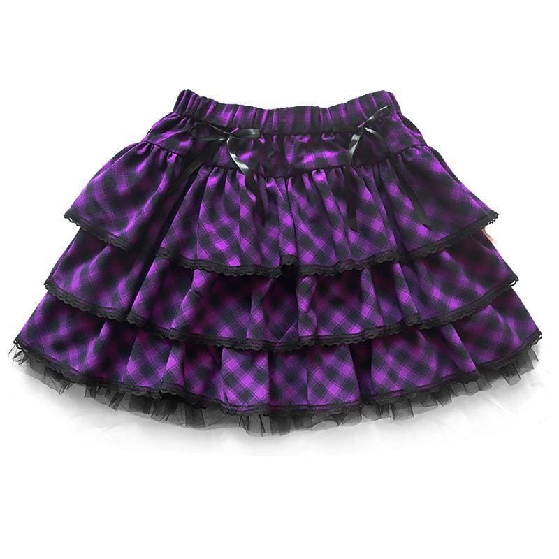 Japanese Harajuku Girls Purple Plaid Pleated Skirts MK114 - KawaiiMoriStore