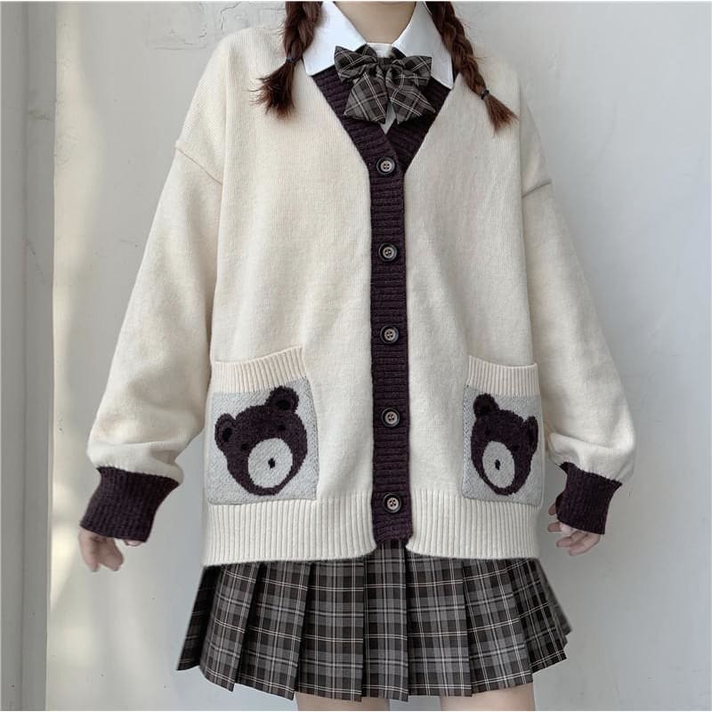 JK Bear Sweater Cardigan MK15309 - KawaiiMoriStore