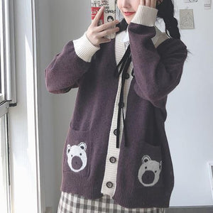 JK Bear Sweater Cardigan MK15309 - KawaiiMoriStore