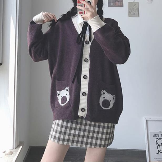 JK Bear Sweater Cardigan MK15309 - KawaiiMoriStore