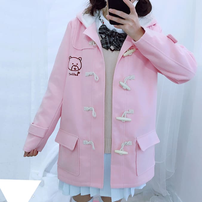 JK School Uniform Cute Gril Bear Print Hoodie Coat MK15613 - KawaiiMoriStore