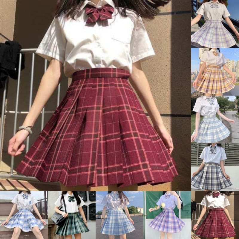JK School Uniform Short Sleeve Shirt Pleated Skirt MK15645 - KawaiiMoriStore