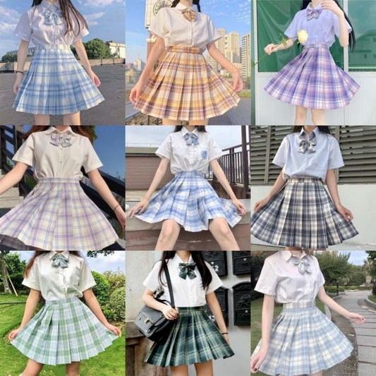 JK School Uniform Short Sleeve Shirt Pleated Skirt MK15645 - KawaiiMoriStore