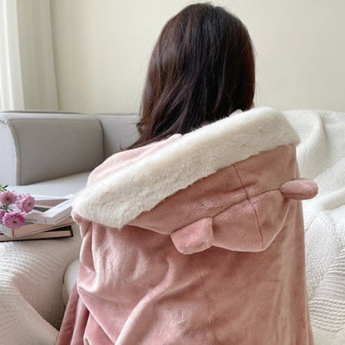 Kawaii Animal Bunny Fleece Cape ME66 - Bear-pink (thick