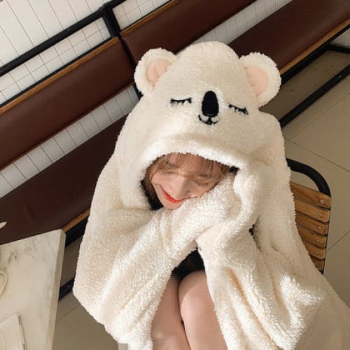 Kawaii Animal Bunny Fleece Cape ME66 - Koalas-White (thick