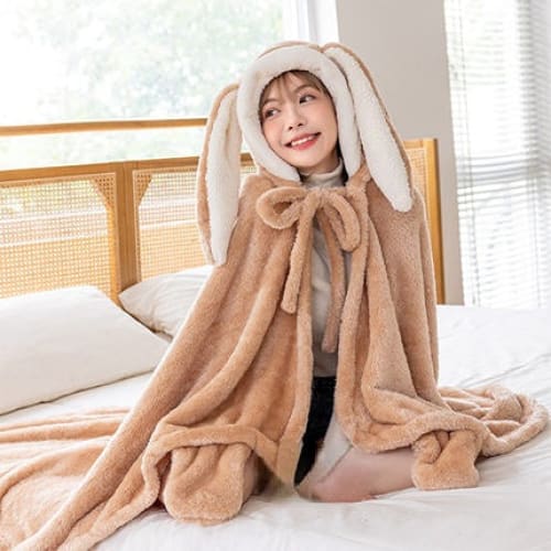 Kawaii Animal Bunny Fleece Cape ME66 - Rabbit-beige