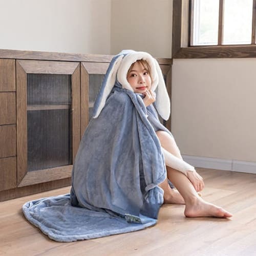 Kawaii Animal Bunny Fleece Cape ME66 - Rabbit-blue (thick