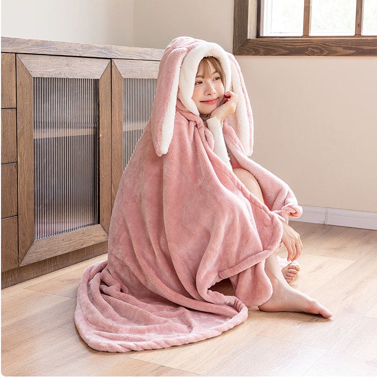 Kawaii Animal Bunny Fleece Cape ME66 - Rabbit-pink (thick