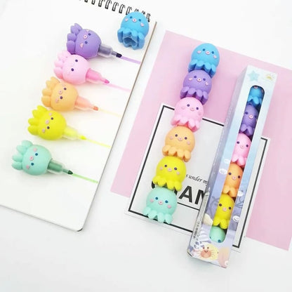 Kawaii Assembly Octopus Fluorescent Note Number Pen Set MK15983 - KawaiiMoriStore