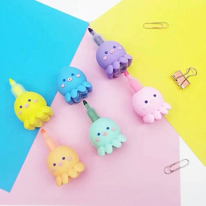 Kawaii Assembly Octopus Fluorescent Note Number Pen Set MK15983 - KawaiiMoriStore