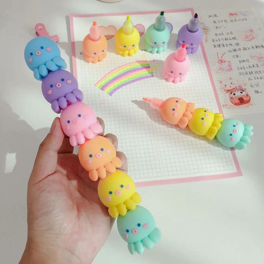 Kawaii Assembly Octopus Fluorescent Note Number Pen Set MK15983 - KawaiiMoriStore