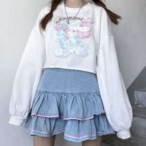 Kawaii Babydoll Ruffle Denim Mini Skirt - Kawaii Doll Lolita