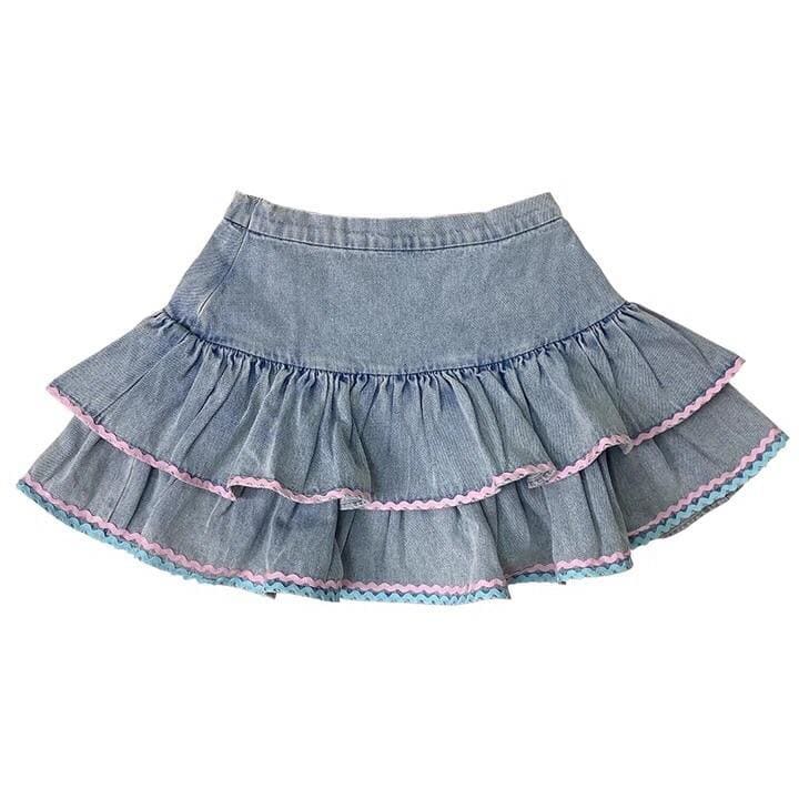 Kawaii Babydoll Ruffle Denim Mini Skirt - Kawaii Doll Lolita