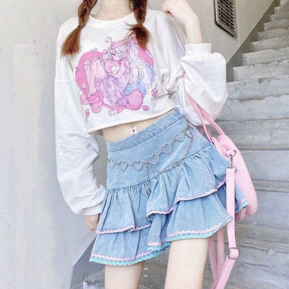 Kawaii Babydoll Ruffle Denim Mini Skirt - Kawaii Doll Lolita