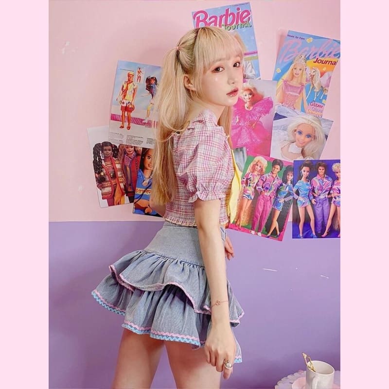 Kawaii Babydoll Ruffle Denim Mini Skirt - Kawaii Doll Lolita