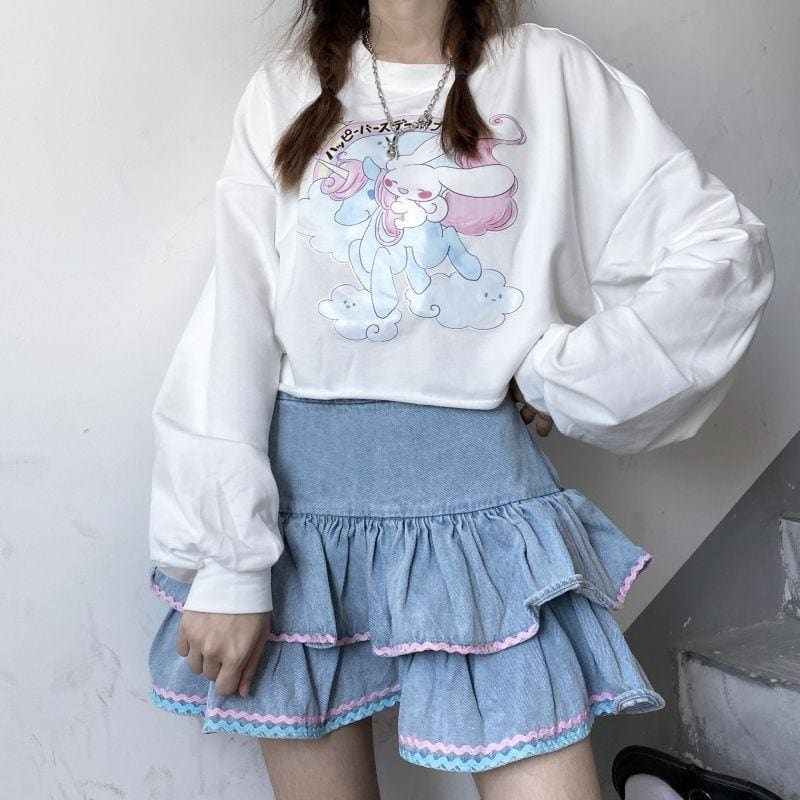 Kawaii Babydoll Ruffle Denim Mini Skirt - Kawaii Doll Lolita