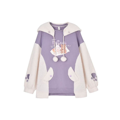 Kawaii Bear Rabbit Spliced Plush Warm Hoodie Pullover MK15303 - KawaiiMoriStore