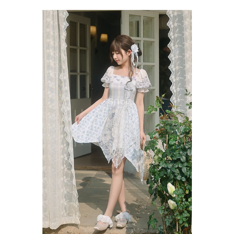 Kawaii Blue Spring Flowers Dress ON628 - dress